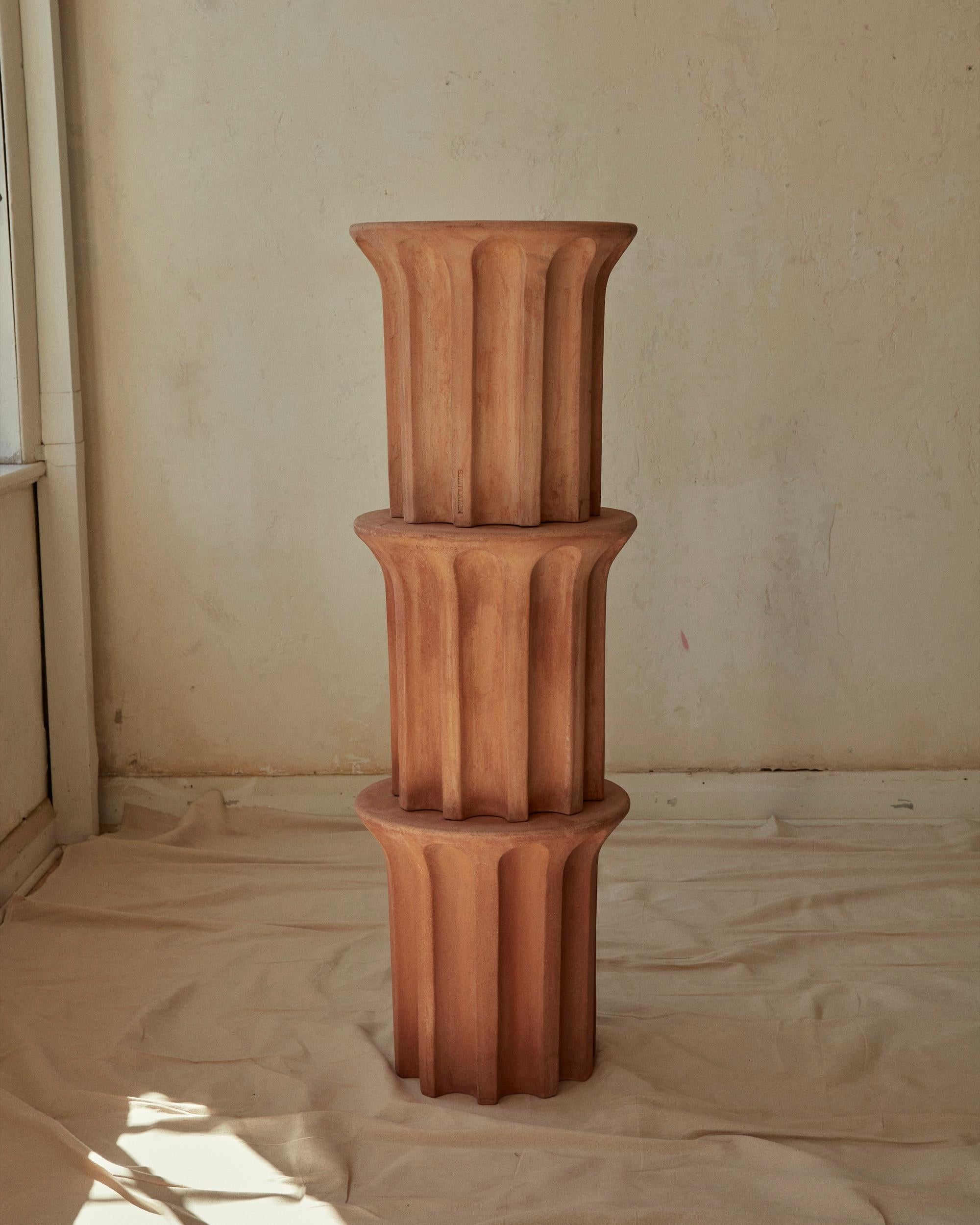 Molded New Volumes Terracotta Echo High side table by Thomas Coward For Sale