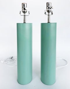 New Von Nesson Style Metal Cylinder Table Lamps in Green, Pair