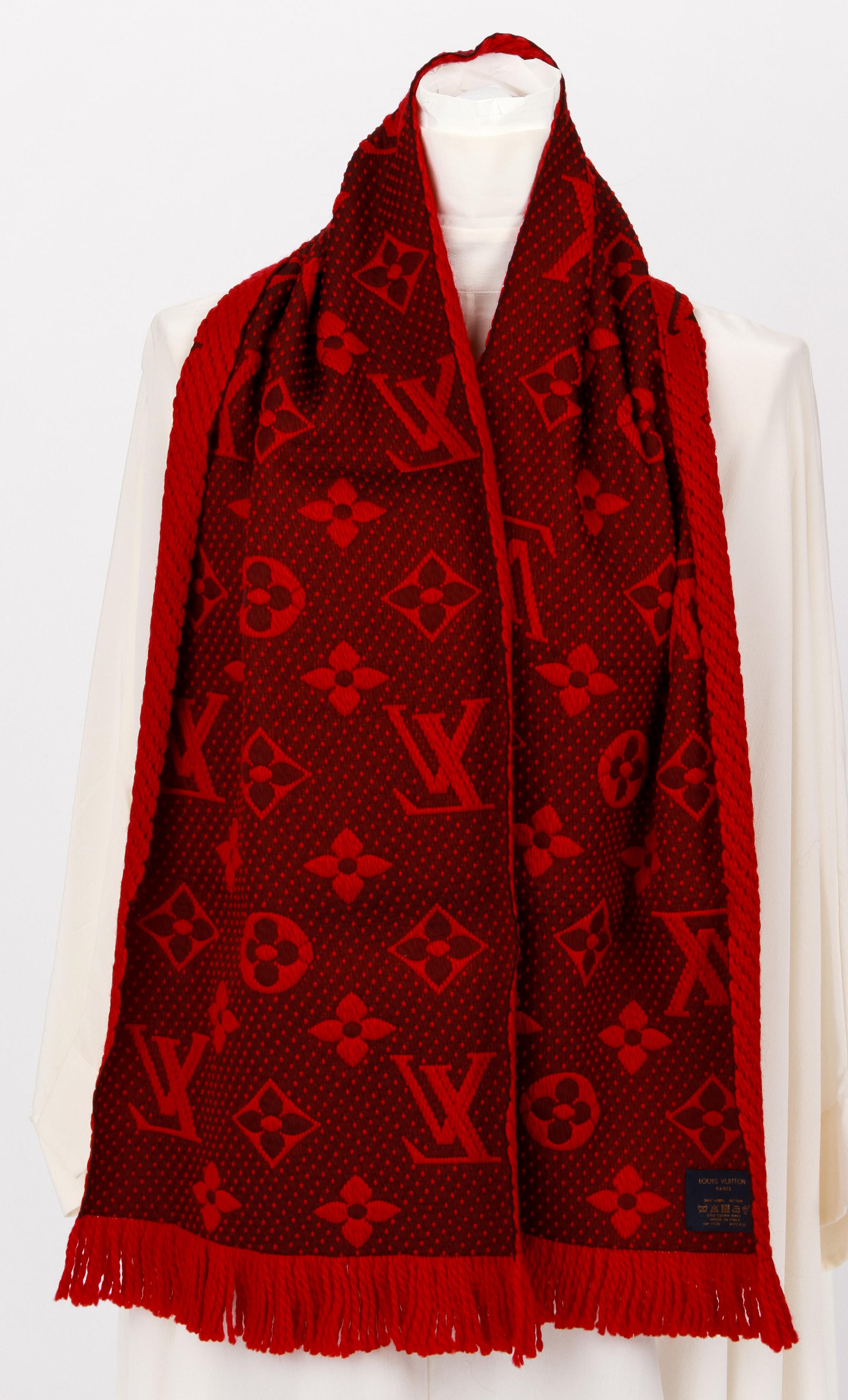 Red New Vuitton Logomania Burgundy Scarf For Sale