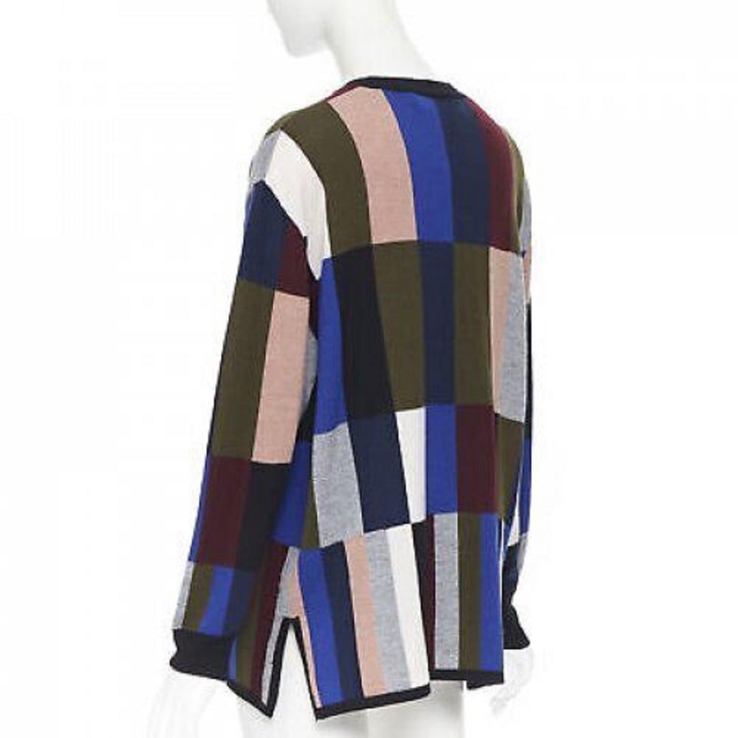 Black new VVB VICTORIA BECKHAM 100% wool graphic colorblocked oversized sweater UK8 For Sale