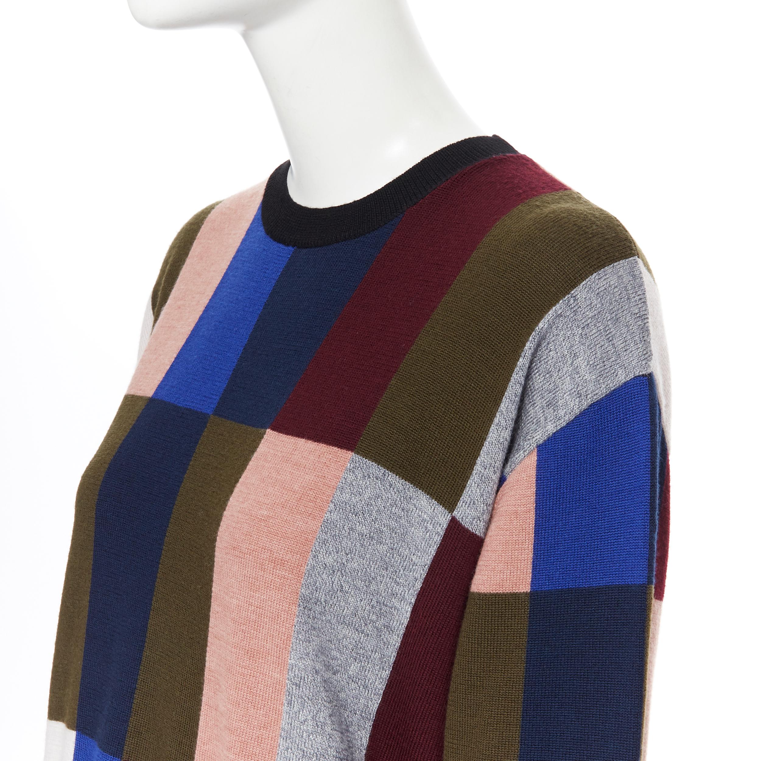 Women's new VVB VICTORIA BECKHAM 100% wool graphic colorblocked oversized sweater UK8