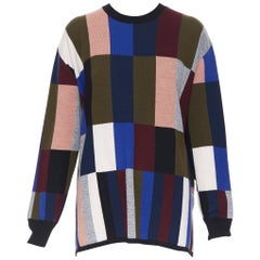 nuovo VVB Victoria Beckham 100% lana maglione grafico colorblocked oversize UK8