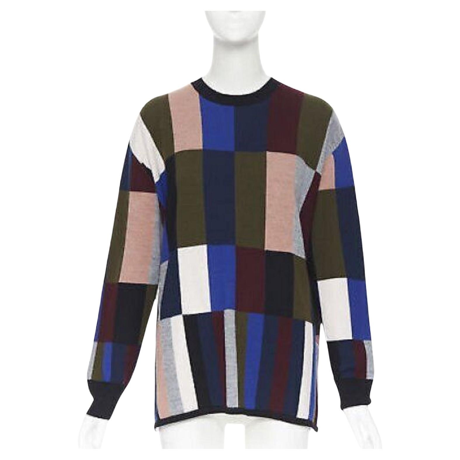new VVB VICTORIA BECKHAM 100% wool graphic colorblocked oversized sweater UK8 For Sale