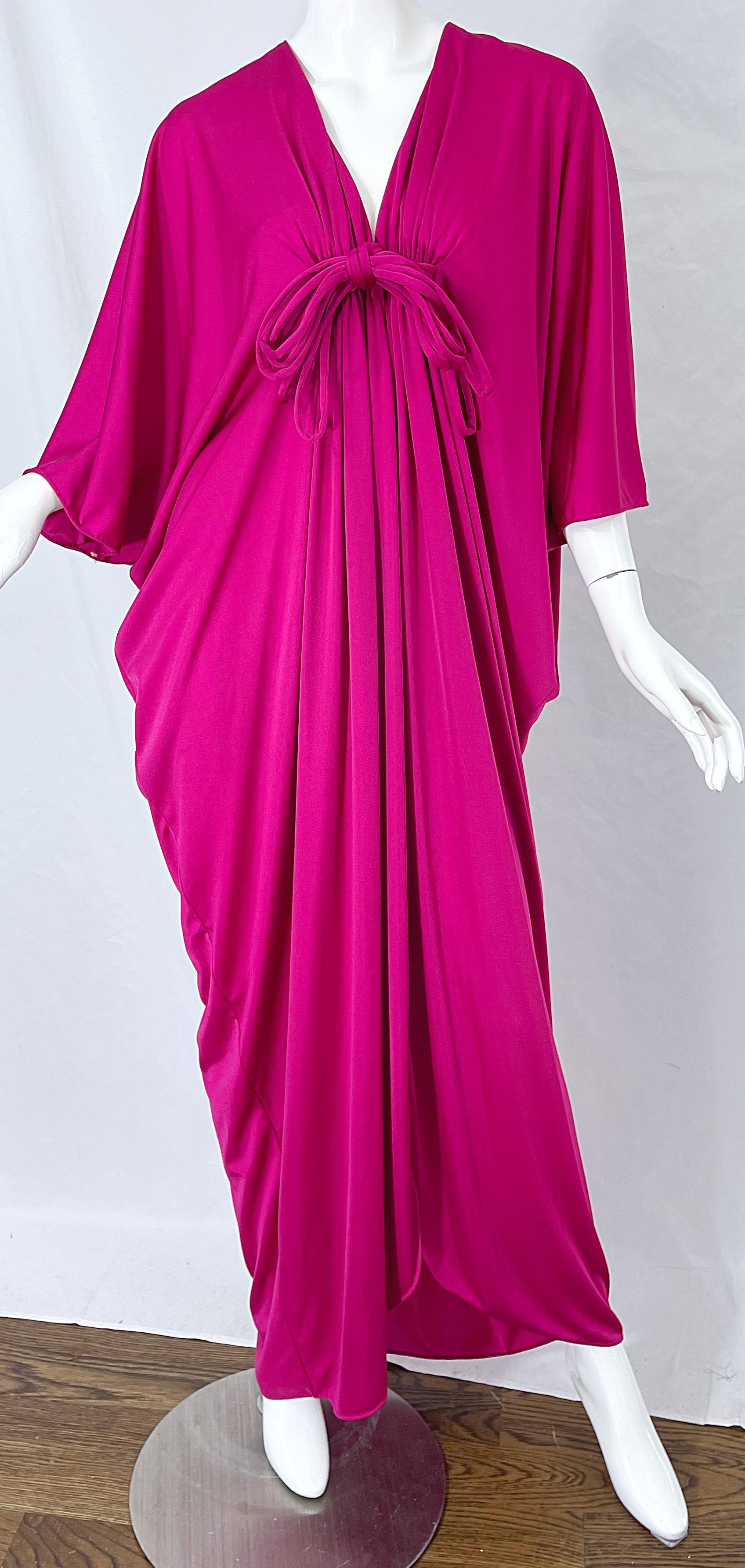 New w/ Tags 1970s Lucie Ann of Beverly Hills Hot Pink Cerise Vintage 70s Caftan For Sale 4