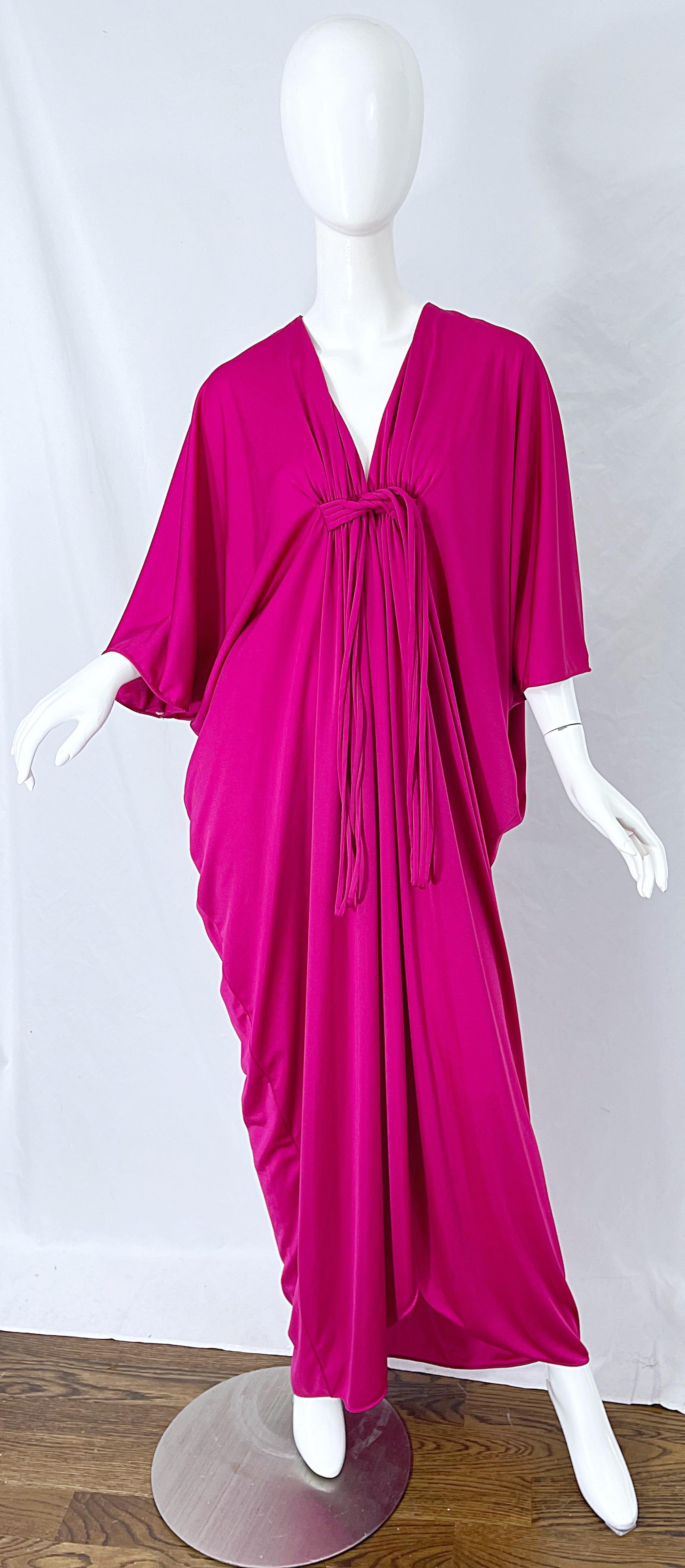 New w/ Tags 1970s Lucie Ann of Beverly Hills Hot Pink Cerise Vintage 70s Caftan For Sale 6