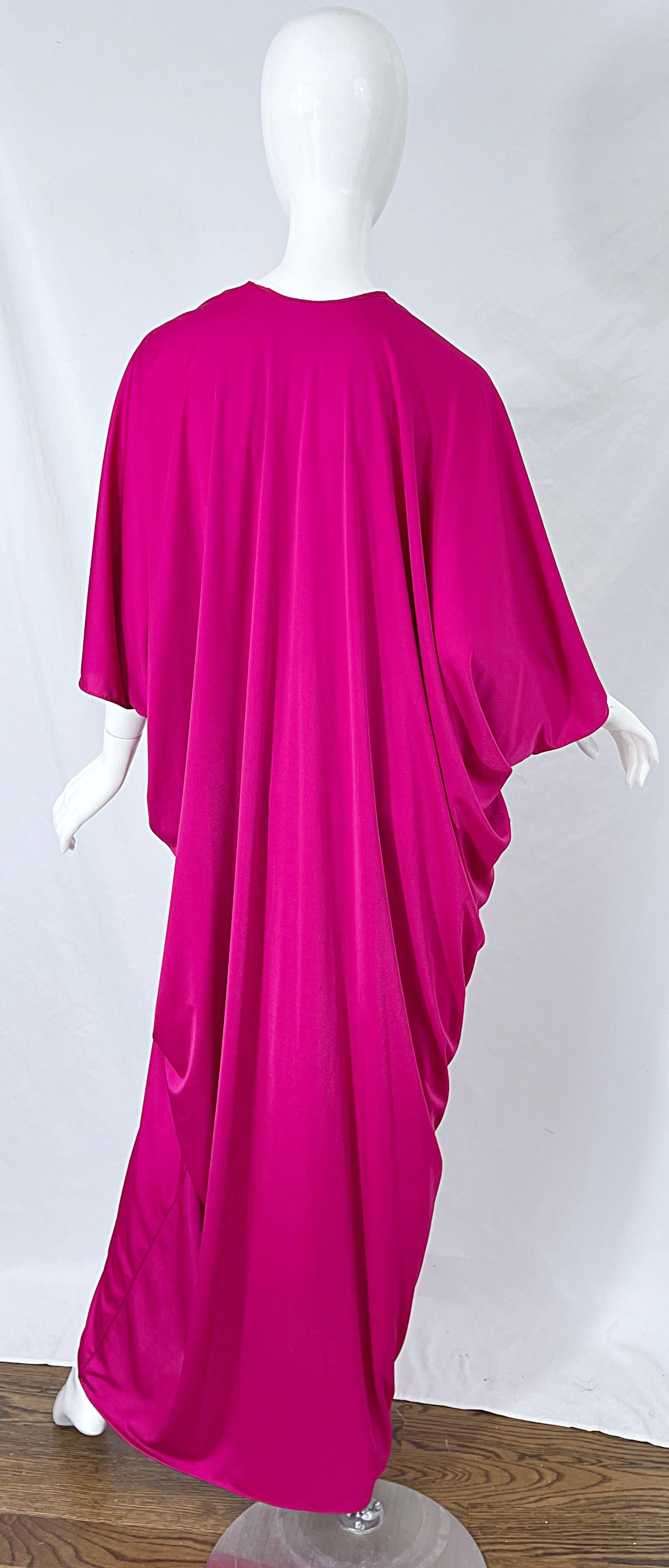 New w/ Tags 1970s Lucie Ann of Beverly Hills Hot Pink Cerise Vintage 70s Caftan For Sale 7