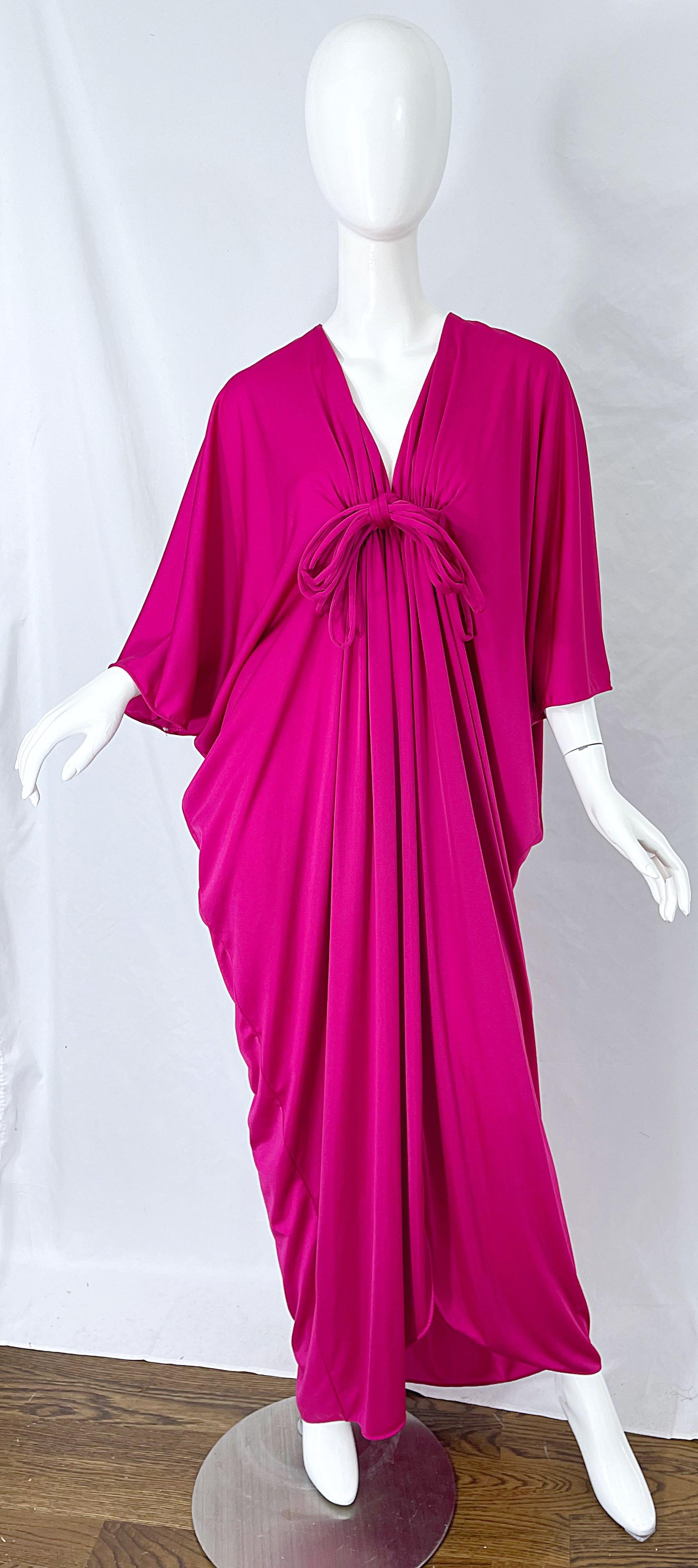 New w/ Tags 1970s Lucie Ann of Beverly Hills Hot Pink Cerise Vintage 70s Caftan For Sale 8