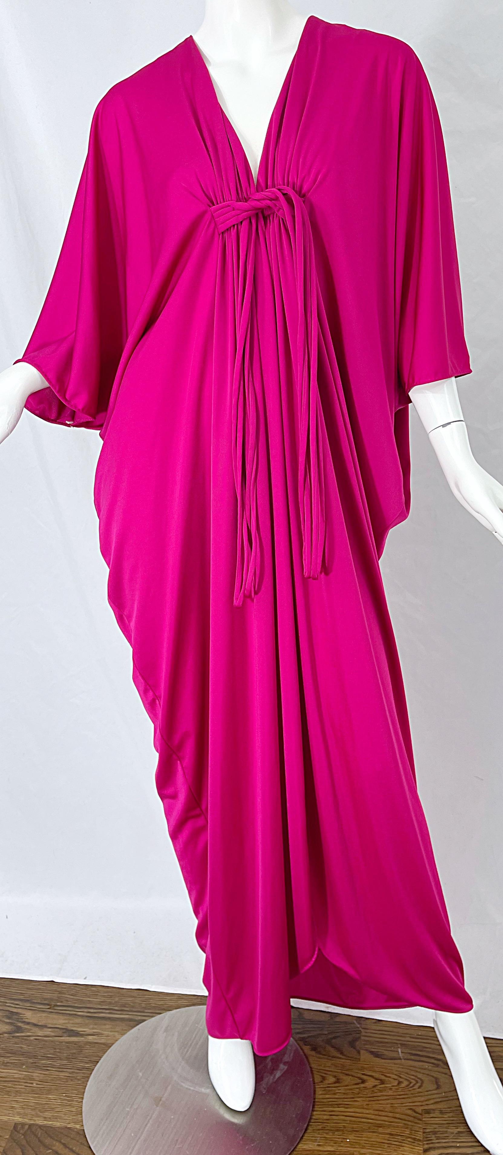 Women's New w/ Tags 1970s Lucie Ann of Beverly Hills Hot Pink Cerise Vintage 70s Caftan For Sale