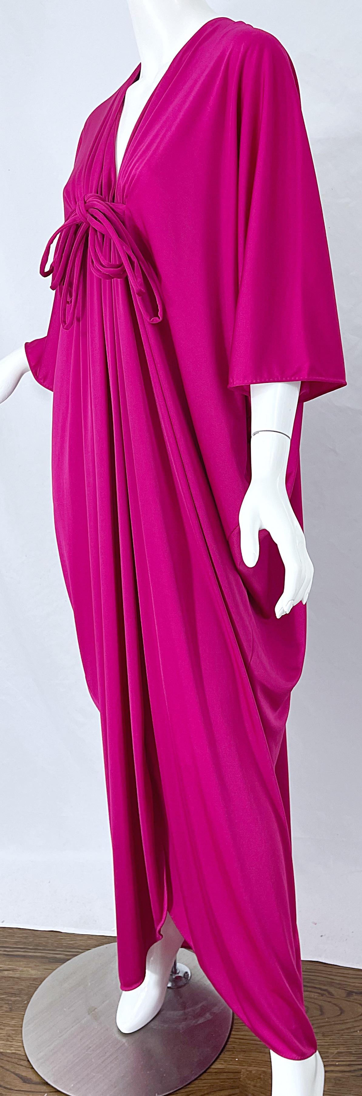 New w/ Tags 1970s Lucie Ann of Beverly Hills Hot Pink Cerise Vintage 70s Caftan For Sale 1