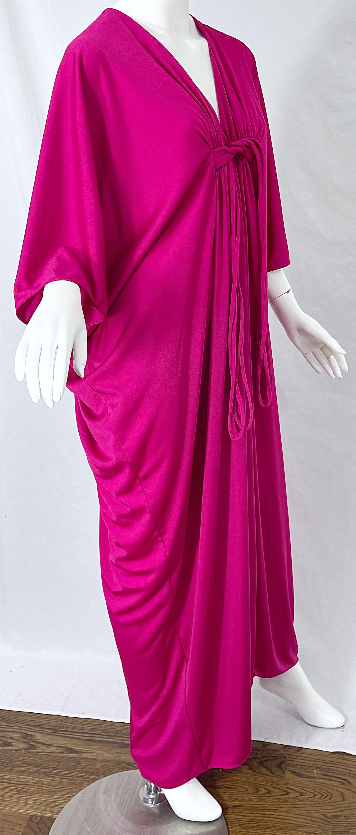 New w/ Tags 1970s Lucie Ann of Beverly Hills Hot Pink Cerise Vintage 70s Caftan For Sale 2