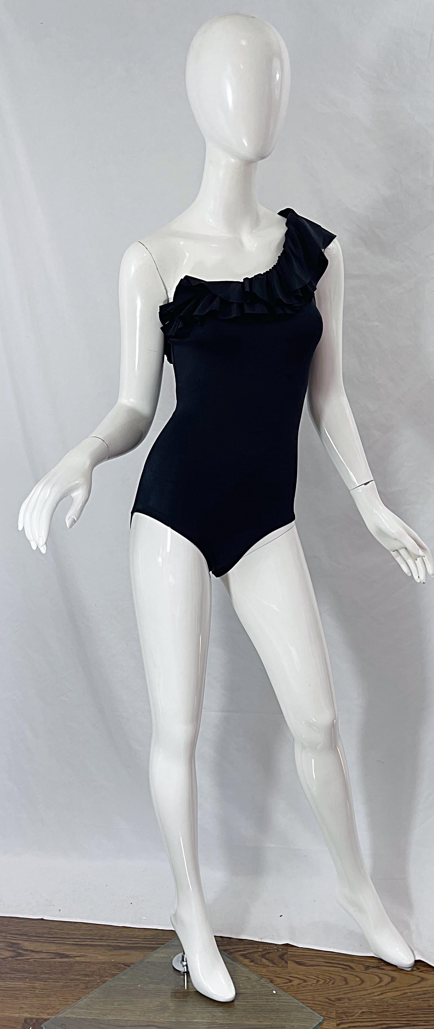 New w/ Tags 1980s Bill Blass Size 8 One Black One Piece 80s Swimsuit / Bodysuit For Sale 7