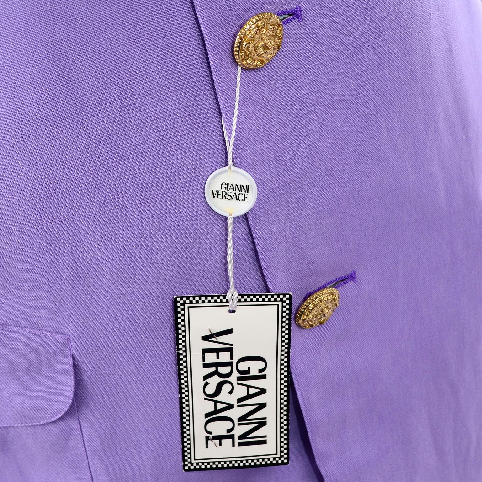 New W/ Tags 1993 Gianni Versace Mens Purple Linen & Silk Blazer Runway Jacket For Sale 4
