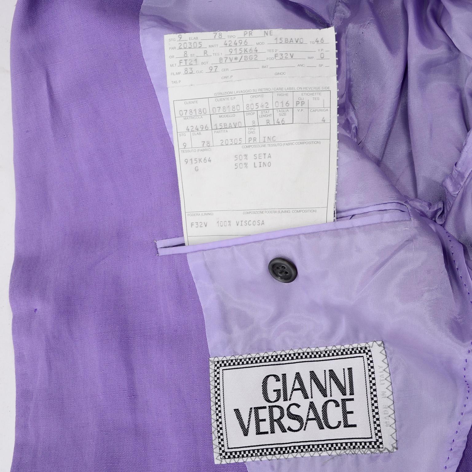 New W/ Tags 1993 Gianni Versace Mens Purple Linen & Silk Blazer Runway Jacket For Sale 6