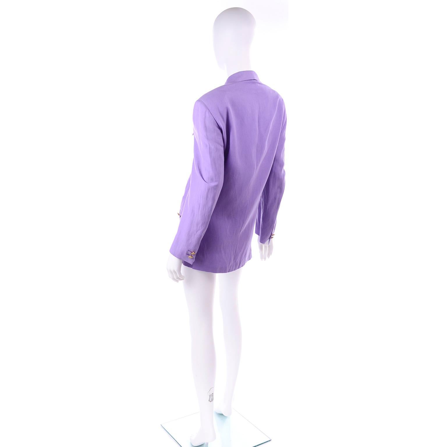 New W/ Tags 1993 Gianni Versace Mens Purple Linen & Silk Blazer Runway Jacket In Excellent Condition For Sale In Portland, OR