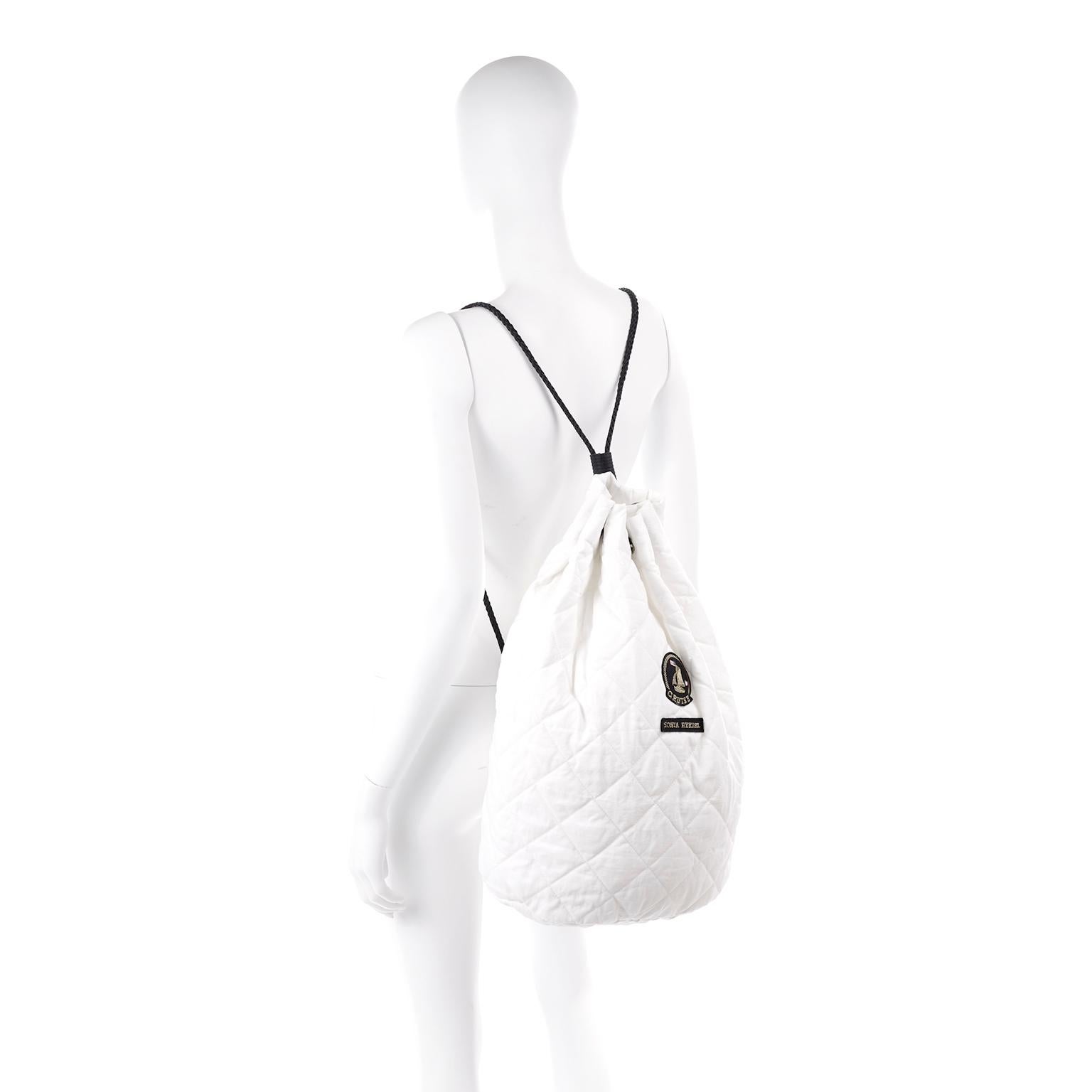 Gray New W/ Tags Vintage Sonia Rykiel Cruise White Quilted Drawstring Backpack Bag For Sale