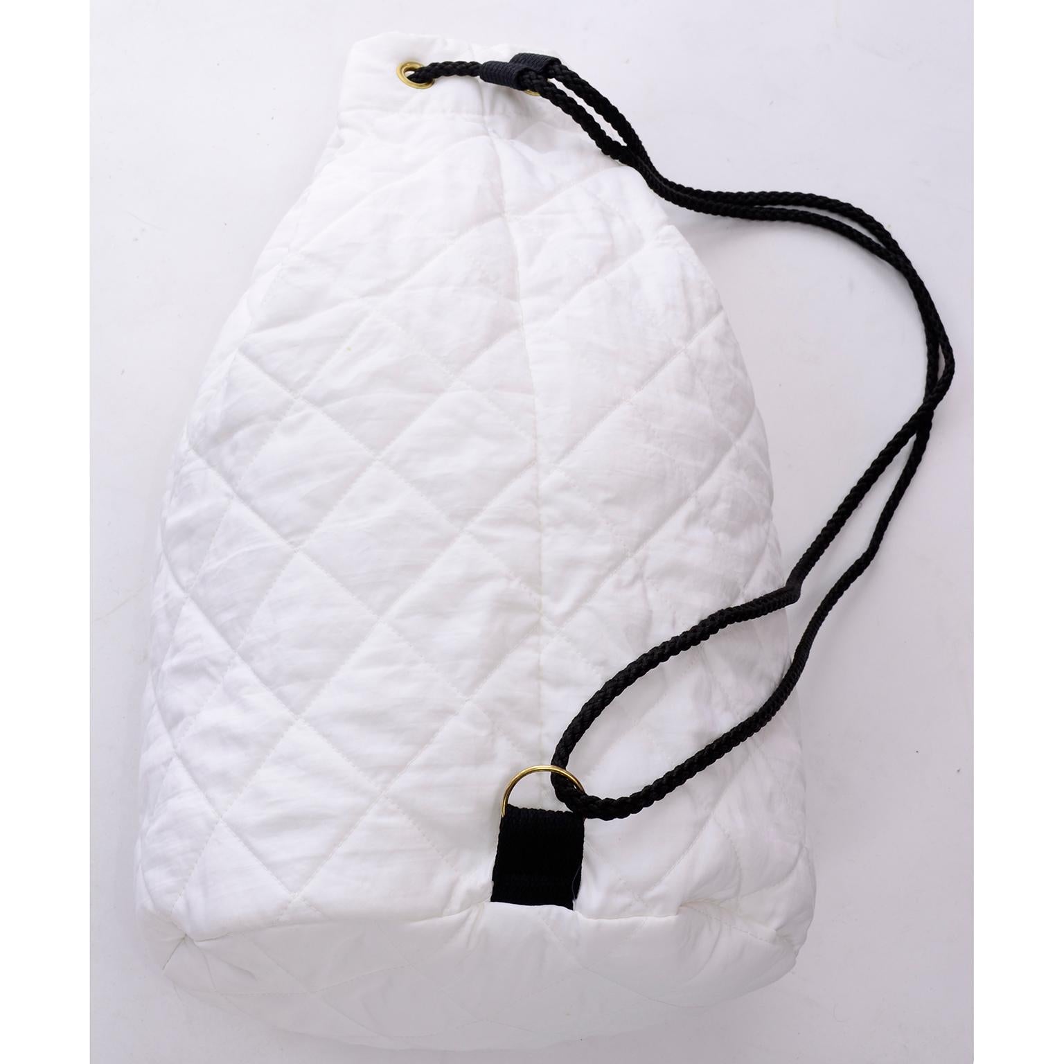 Women's or Men's New W/ Tags Vintage Sonia Rykiel Cruise White Quilted Drawstring Backpack Bag For Sale
