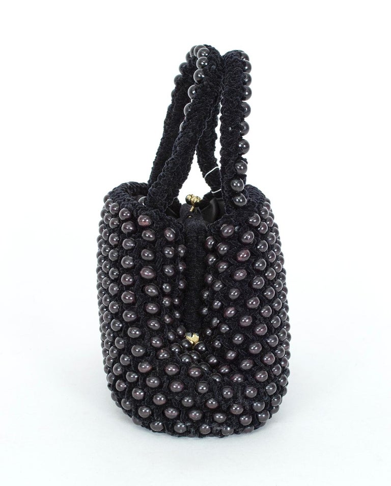 Walborg black beaded purse with double chain strap [h1] - $30.00 :  Christine's Boutique
