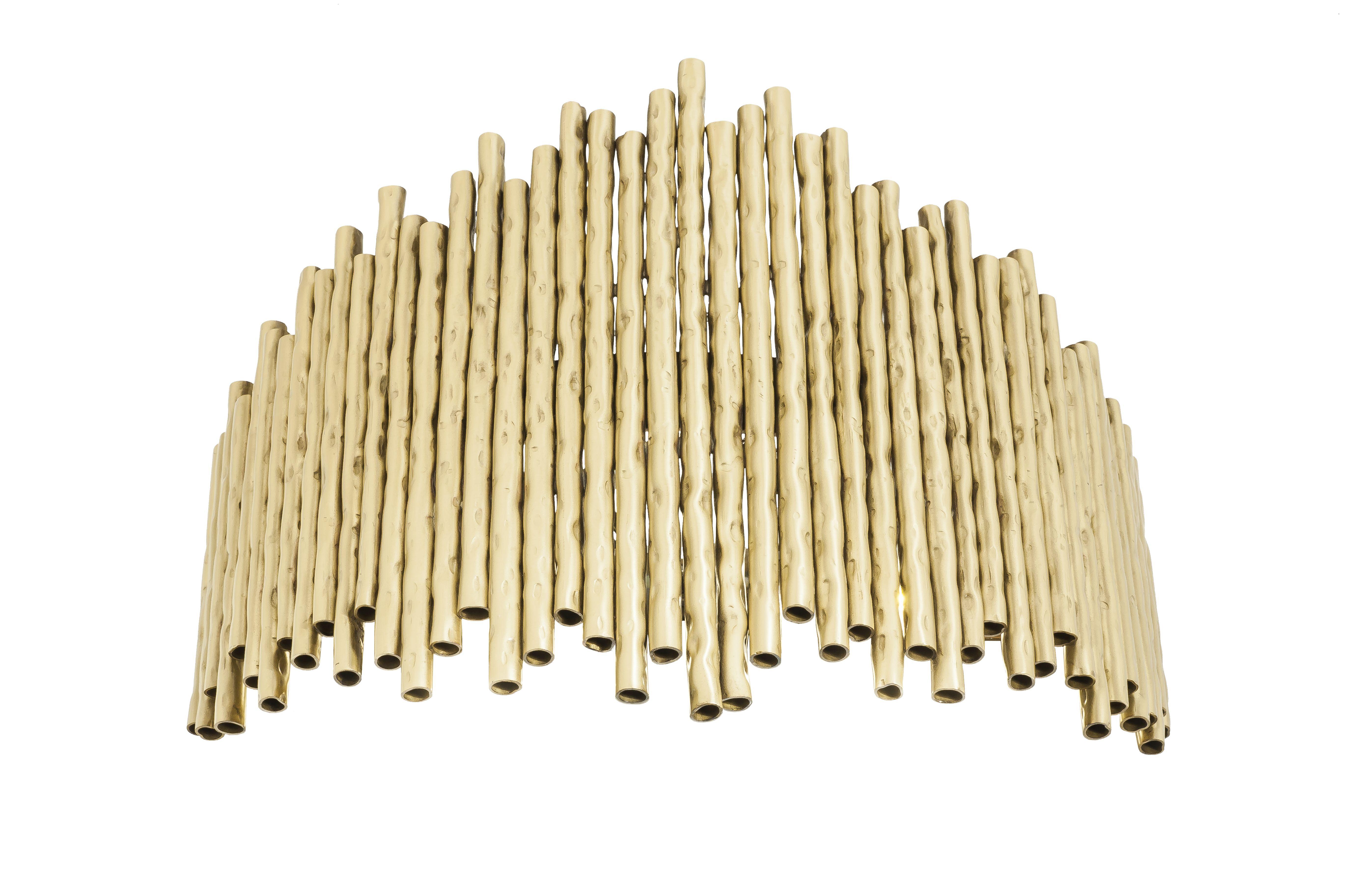 Wall indoor lighting fixture. 
Made of brass tube featuring faux bamboo decorative effect. 


Bulb 2 G-9 LED
Power category 2 x 3 w / 2 x 300 lm
Color temperature 3.000 ºK 4.000 ºK

Chrome
 Satin brass.
 
