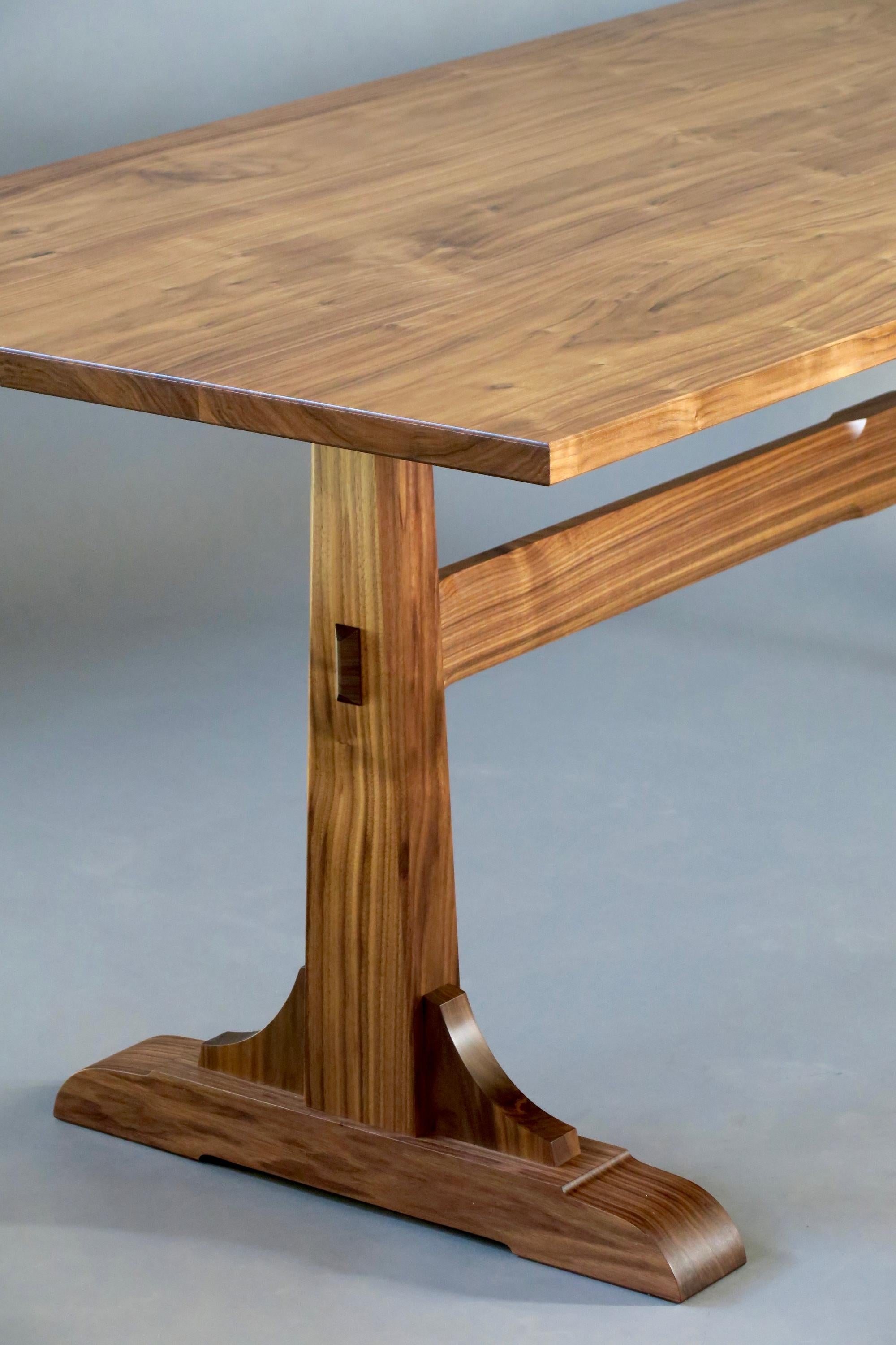 American Craftsman Walnut Trestle Dining Table by Thomas Throop/Black Creek Designs - In Stock For Sale