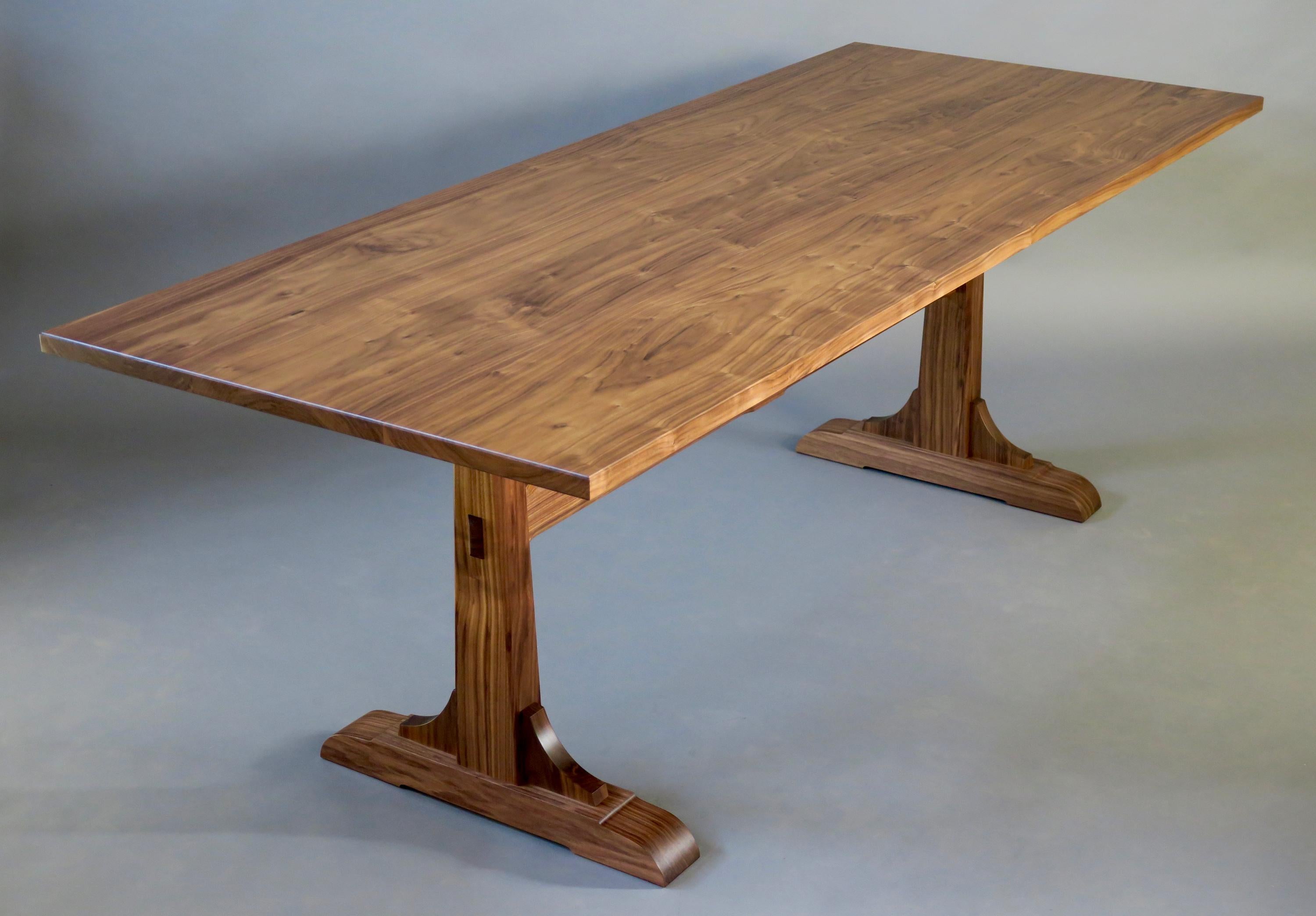 Contemporary Walnut Trestle Dining Table by Thomas Throop/Black Creek Designs - In Stock For Sale