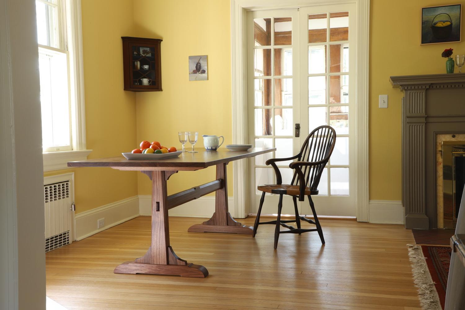 American Walnut Trestle Dining Table by Thomas Throop/Black Creek Designs - In Stock For Sale