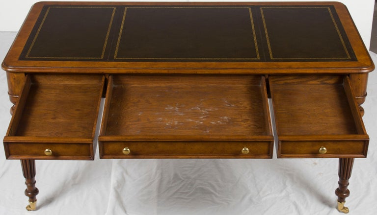 New Walnut Leather Top Regency Style Three Drawer Writing Desk Library Table