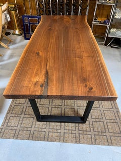 Walnut Live Edge Dining Table with Black Metal Base