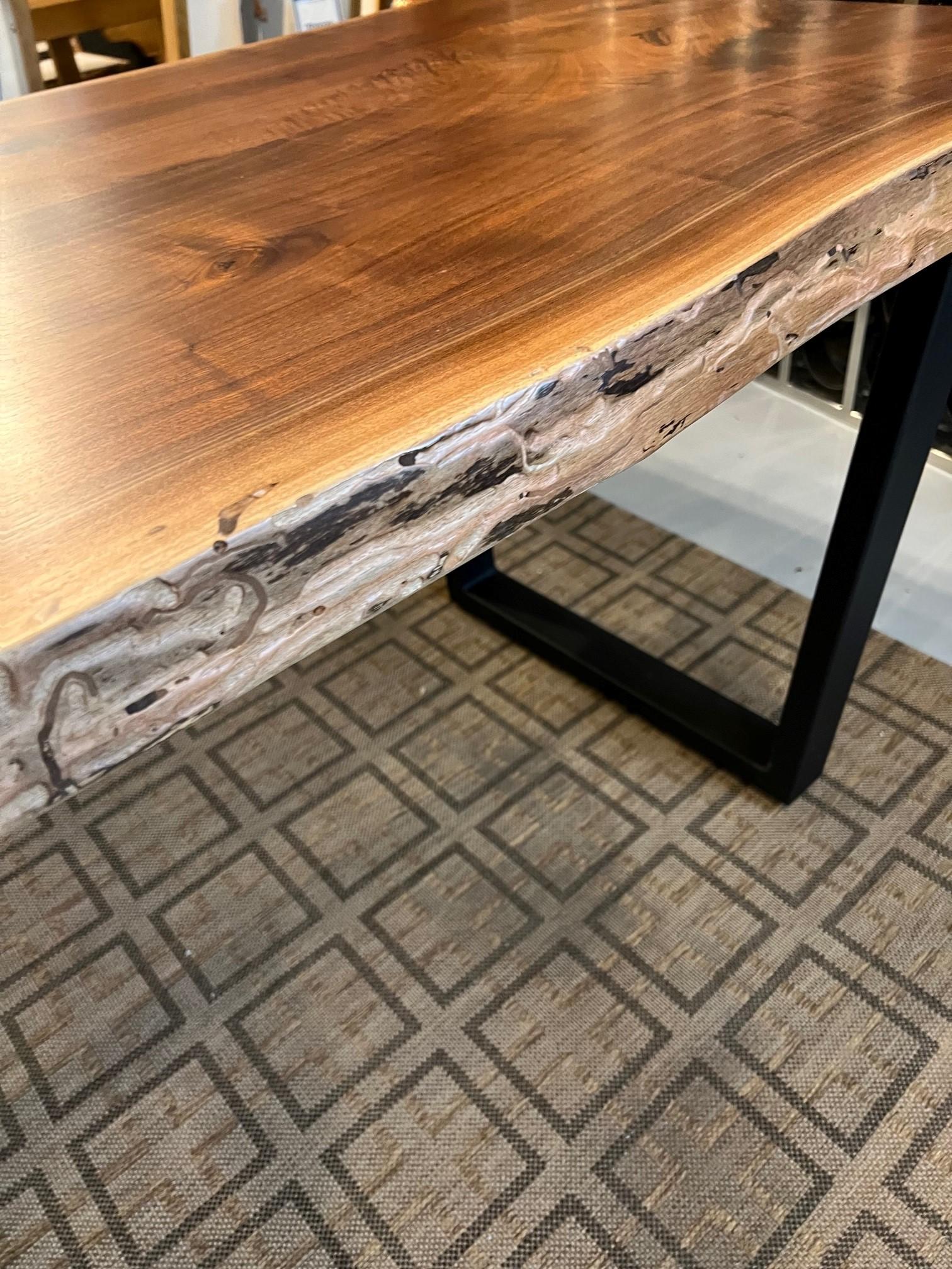  Walnut Live Edge Dining Table with Black Metal Base In Good Condition For Sale In Stamford, CT