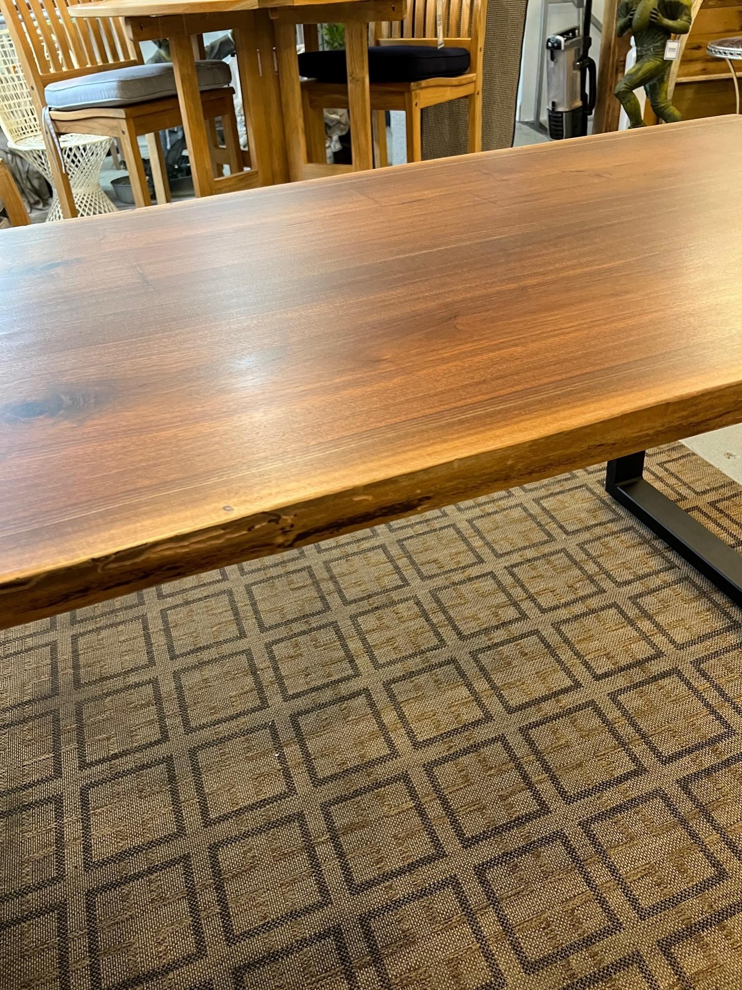  Walnut Live Edge Dining Table with Black Metal Base For Sale 1