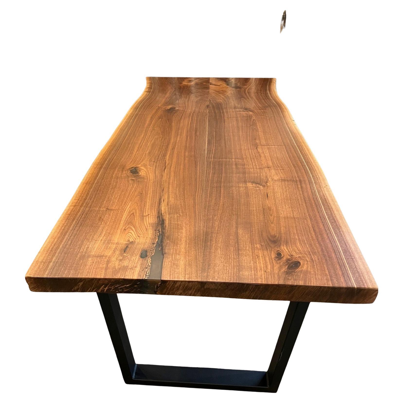 Walnut Live Edge Dining Table with Black Metal Base