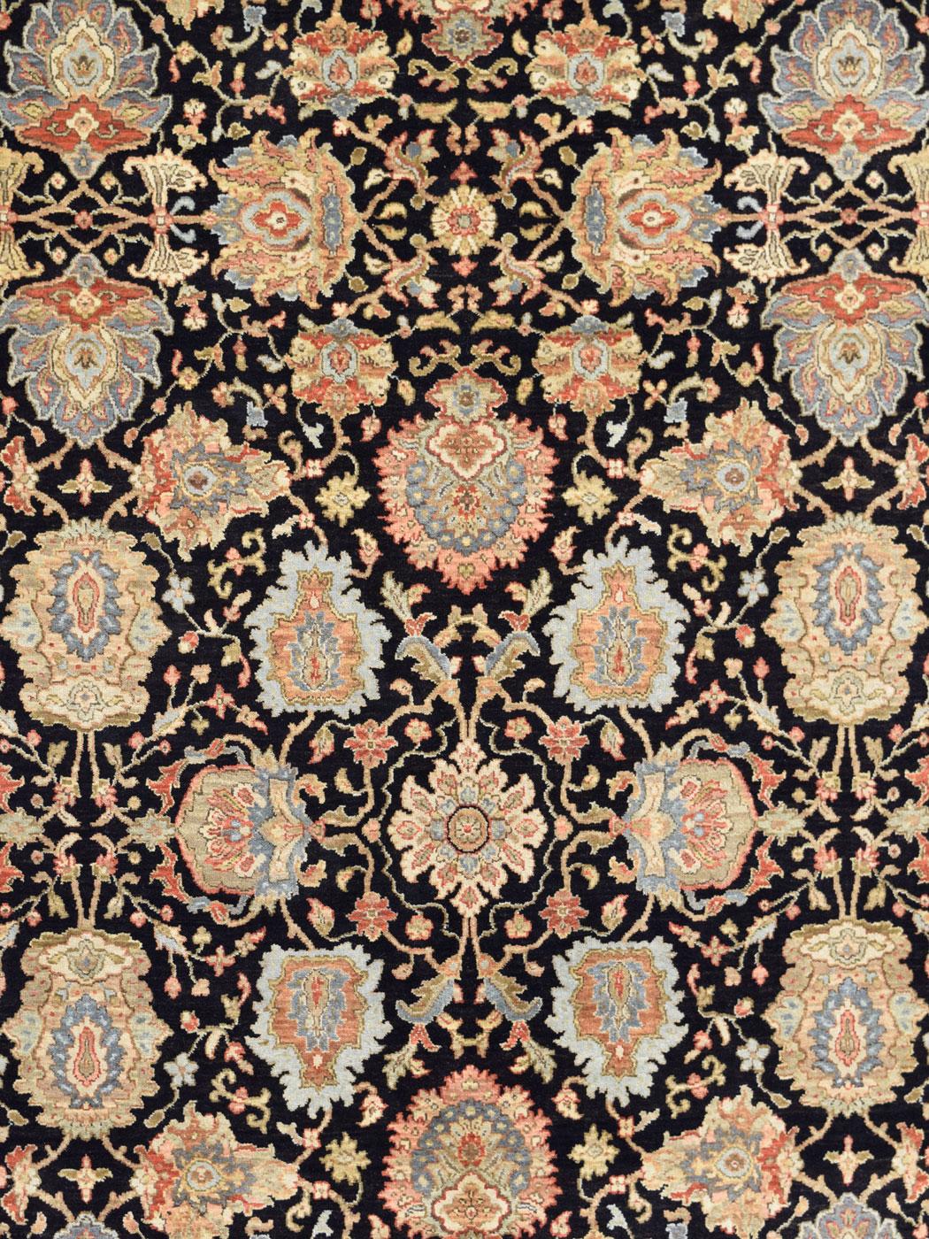 Vegetable Dyed Hand-Knotted Persian Agra Carpet, Red, Orange, and Black Wool, 6' x 9' For Sale