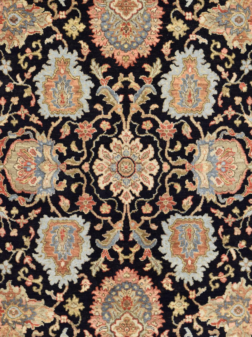 Hand-Knotted Persian Agra Carpet, Red, Orange, and Black Wool, 6' x 9' In New Condition For Sale In New York, NY