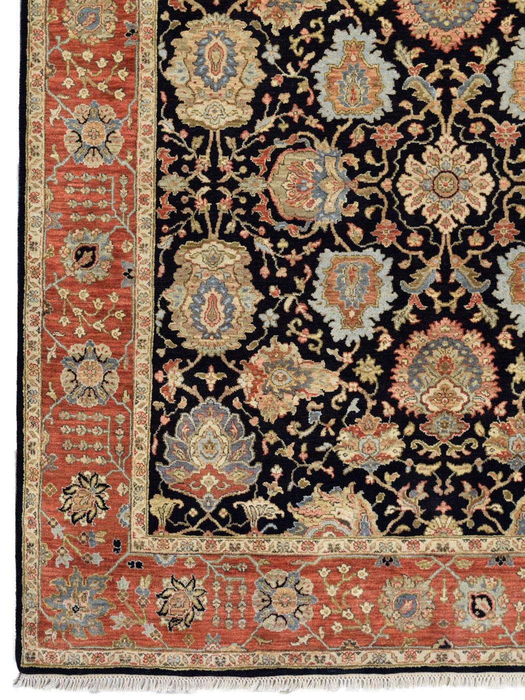 Handgeknüpfter persischer Agra-Teppich aus roter, orangefarbener und schwarzer Wolle, 6' x 9' (21. Jahrhundert und zeitgenössisch) im Angebot