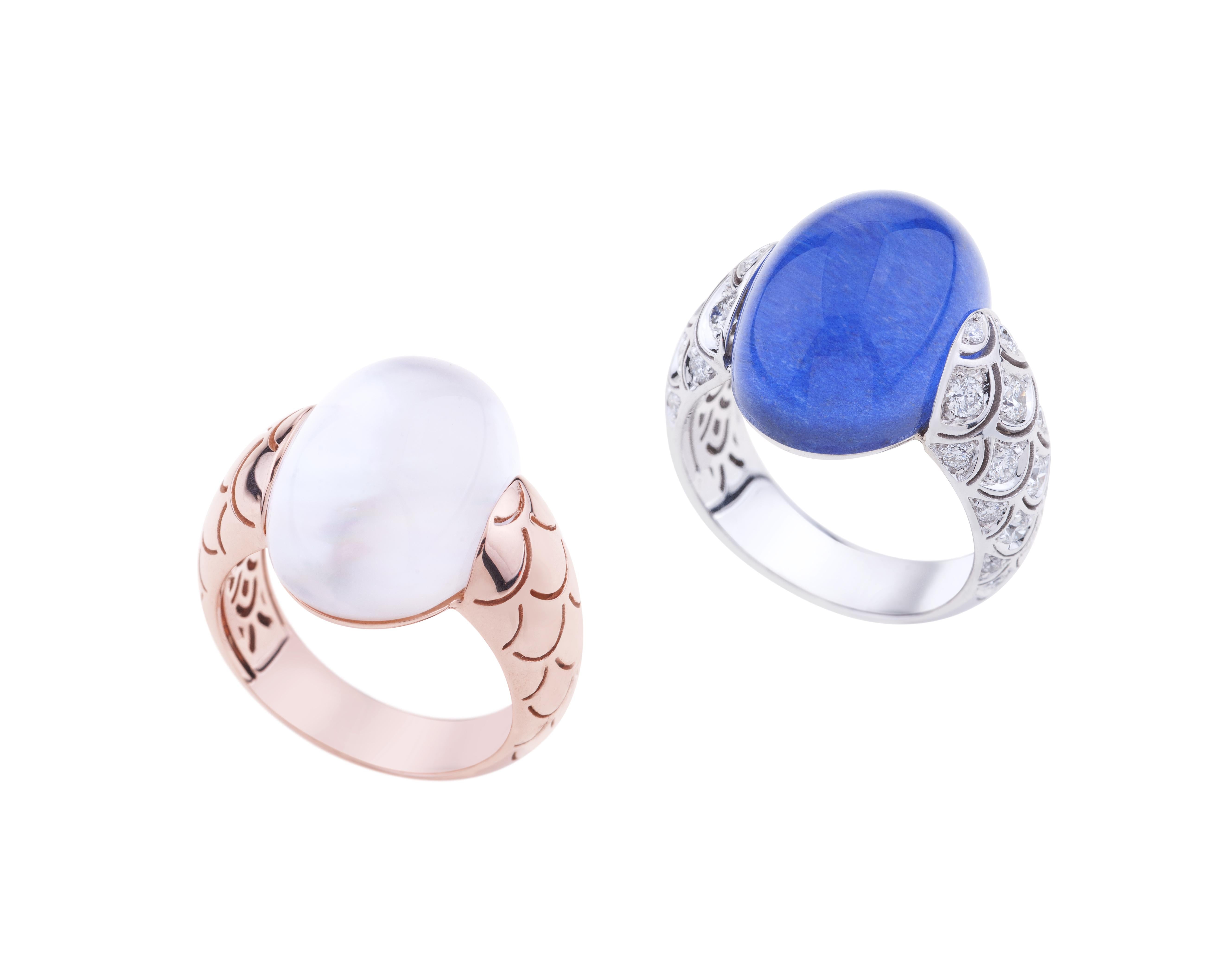 Modern Embrace Rose Gold with Cabochon Mother Pearl Cocktail Ring For Sale