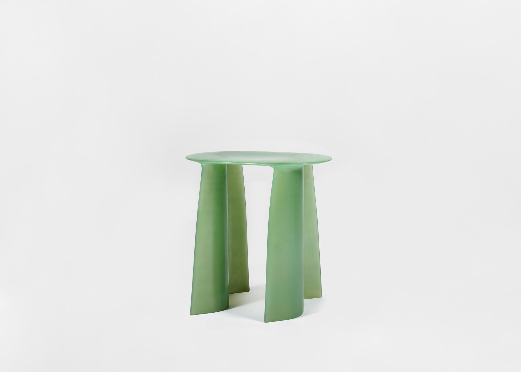 The New Wave Stool – Jade by STUDIO LUKAS COBER.The New Wave collection illustrates his fascination for oceans force. They are built by hand-layering numerous layers of fiberglass cloth with resin into desired shapes. After combining the shapes and