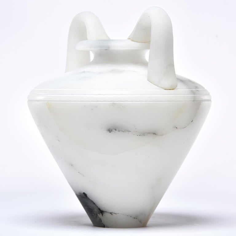 New White Alabaster Vase with Handles at 1stDibs