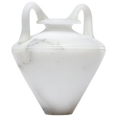 New White Alabaster Vase with Handles