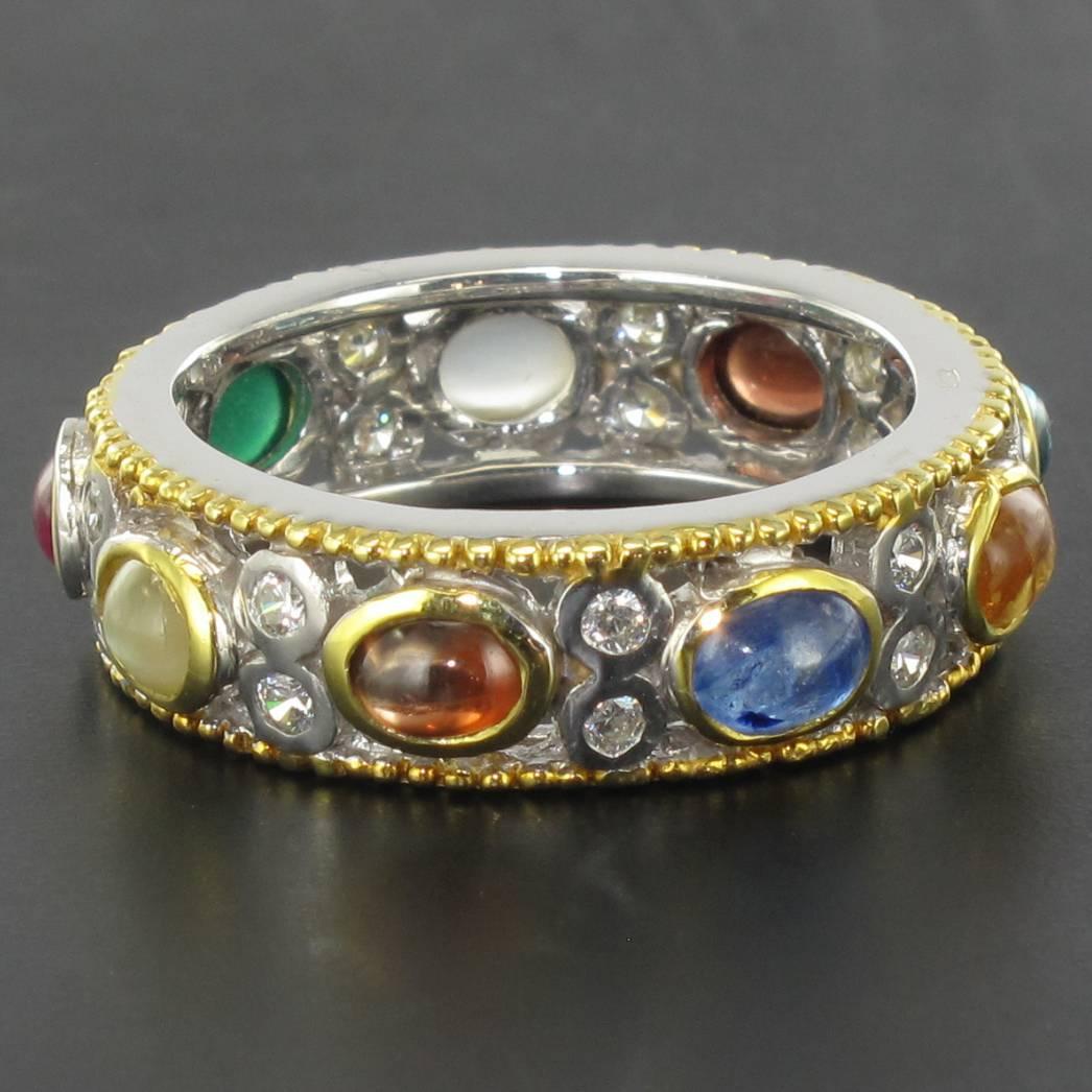 Women's or Men's New White Brown Zircon Sapphire Ruby Agate Silver Band Ring