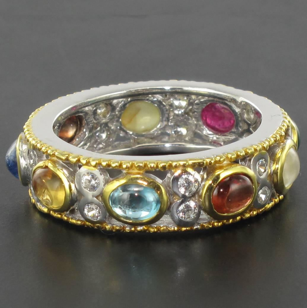 New White Brown Zircon Sapphire Ruby Agate Silver Band Ring 3