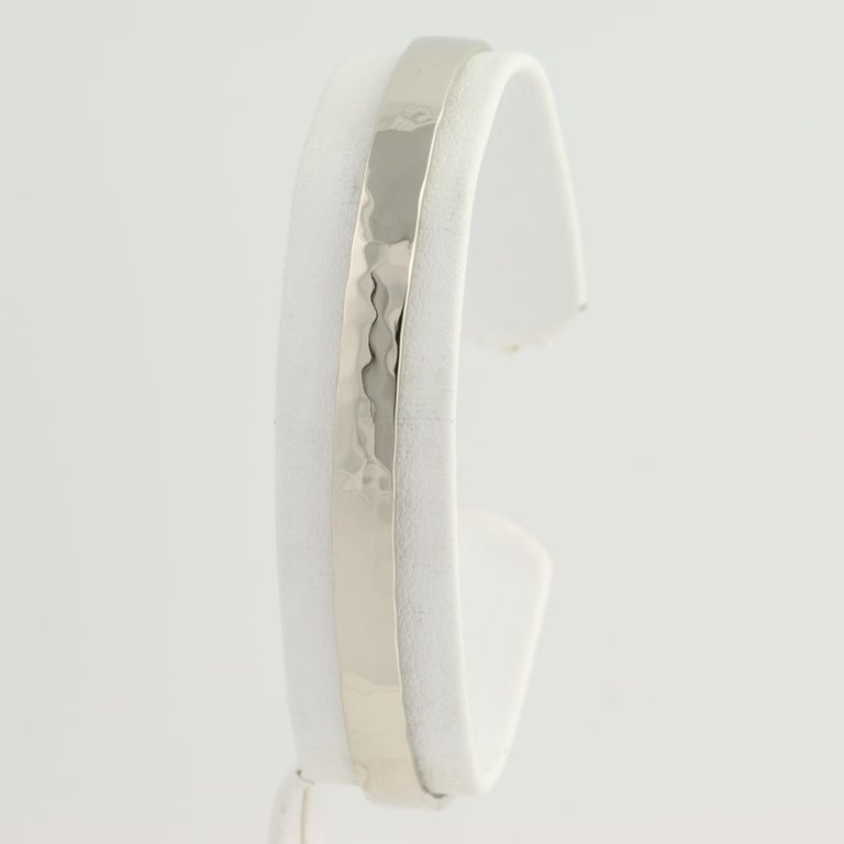 White Gold Cuff Bracelet, 14 Karat Custom Handmade Hammered Women's For