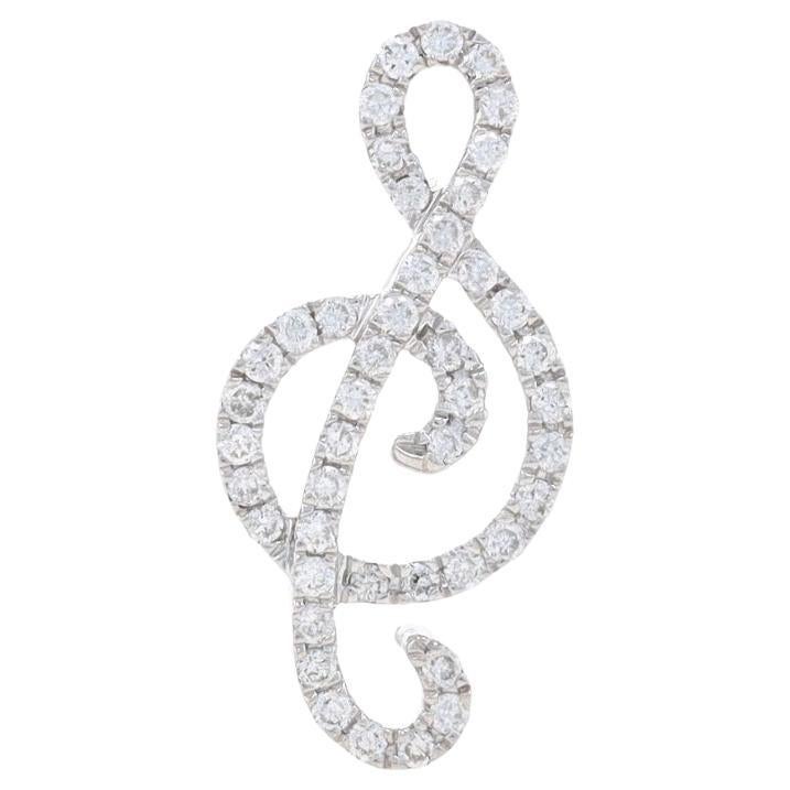 NEW White Gold Diamond Treble Clef Pendant 14k Round .12ctw Music Note Musician For Sale