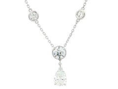 New White Gold GIA 4.21ctw Pear 
Round Diamond Pendant By The Yard Necklace