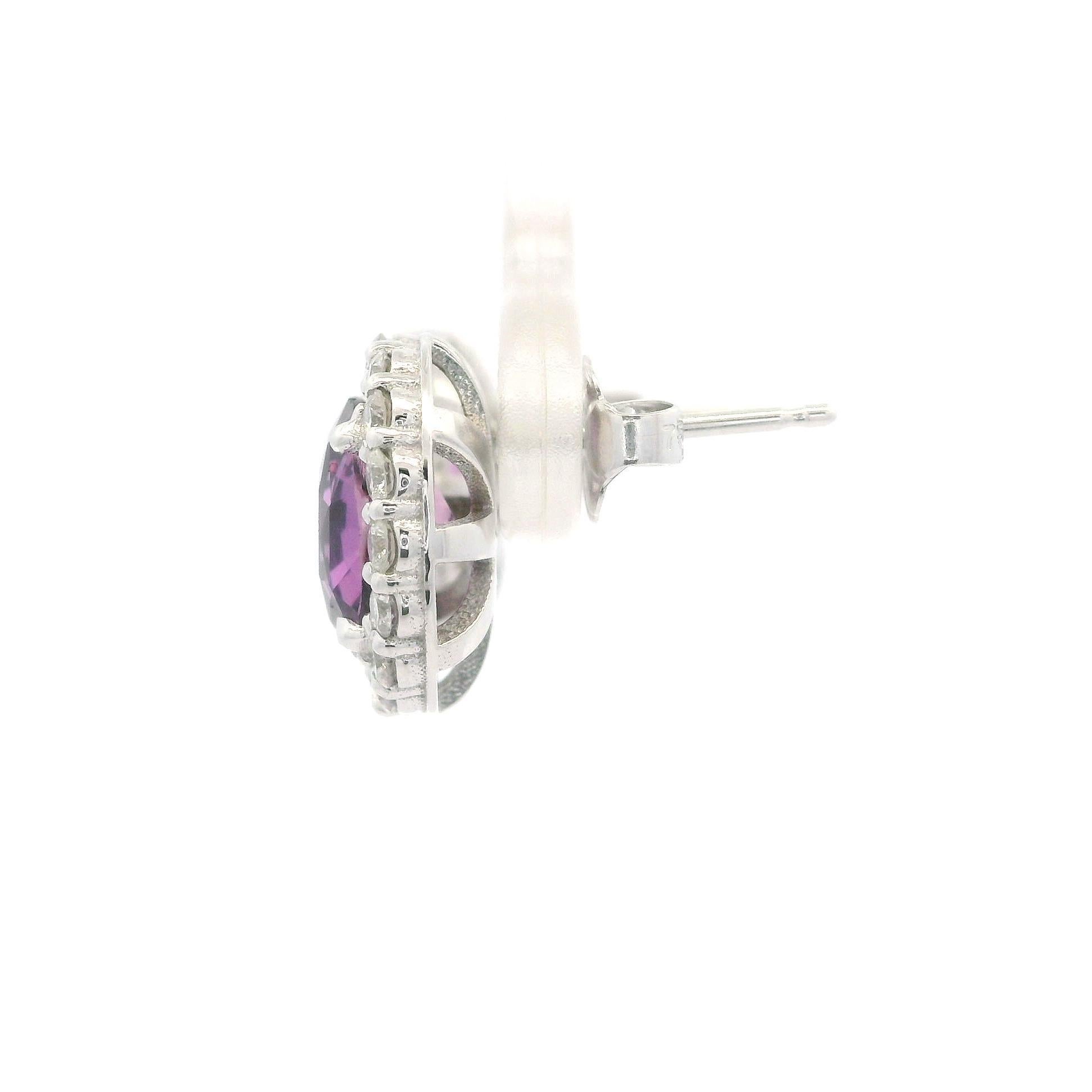 New White Gold GIA 4.75ctw Oval Pink Sapphire w/ Diamond Halo Stud Earrings For Sale 5