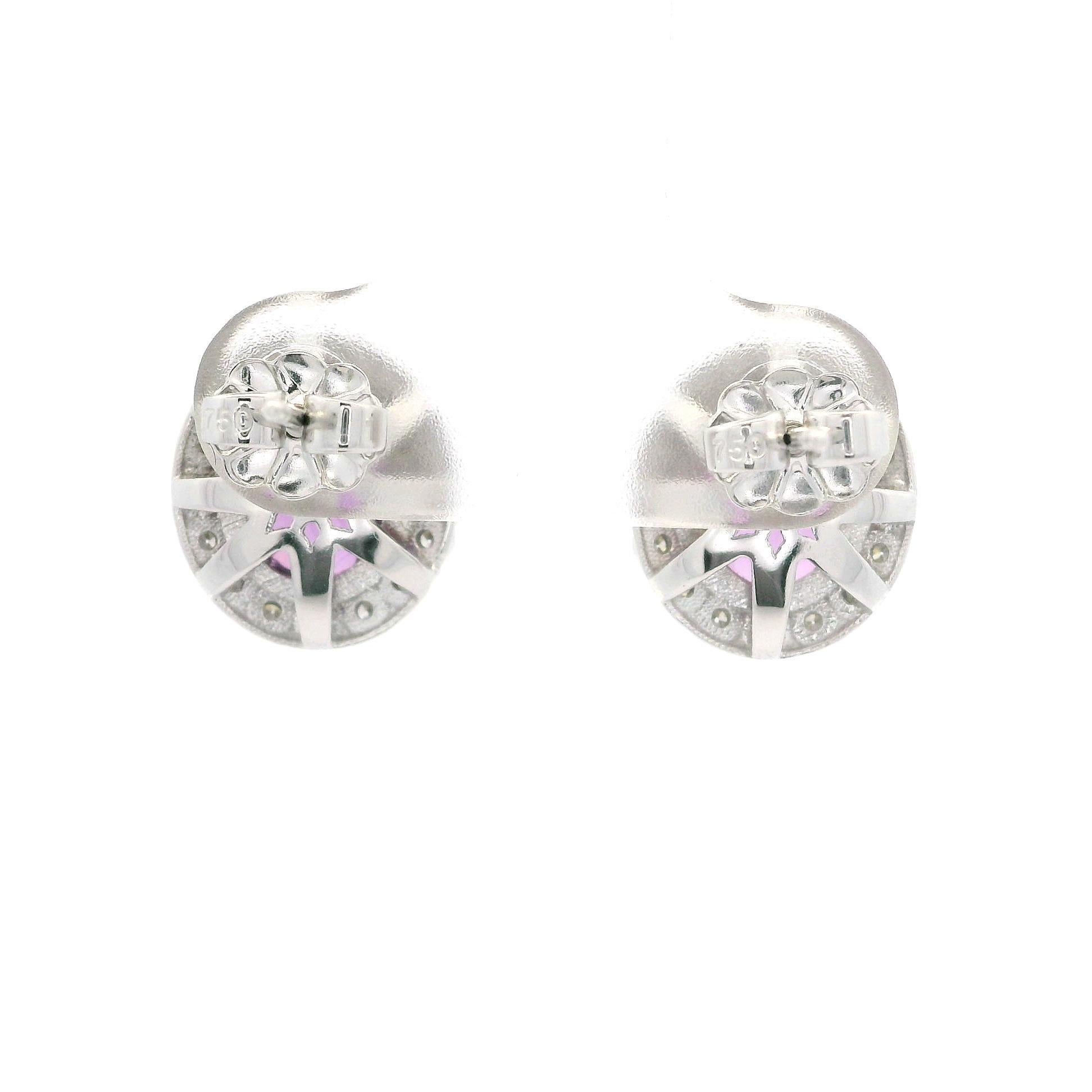 New White Gold GIA 4.75ctw Oval Pink Sapphire w/ Diamond Halo Stud Earrings For Sale 6