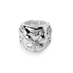 New White Topaz Blossom Pave Statement Dome Ring