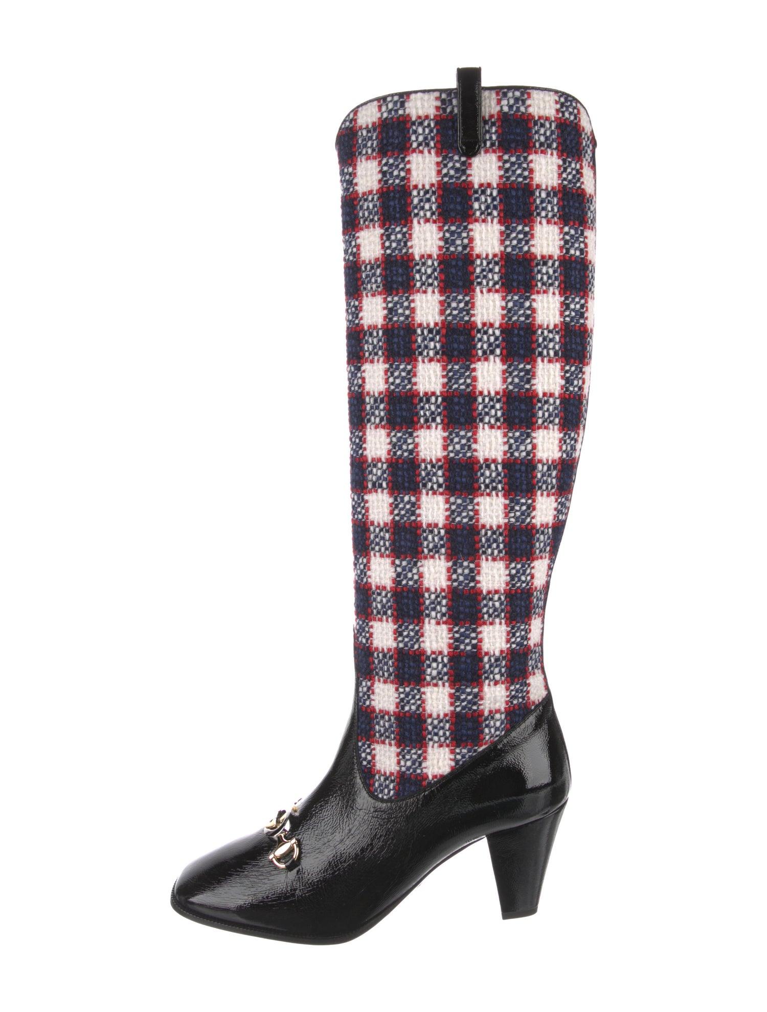 Women's New With Box Gucci 2019 Zumi Plaid Patent and Wool Boots Sz 39 For Sale
