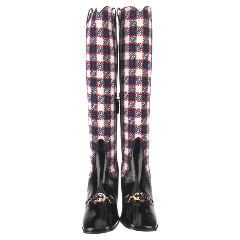 New With Box Gucci 2019 Zumi Plaid Patent and Wool Boots Sz 38 For Sale at  1stDibs