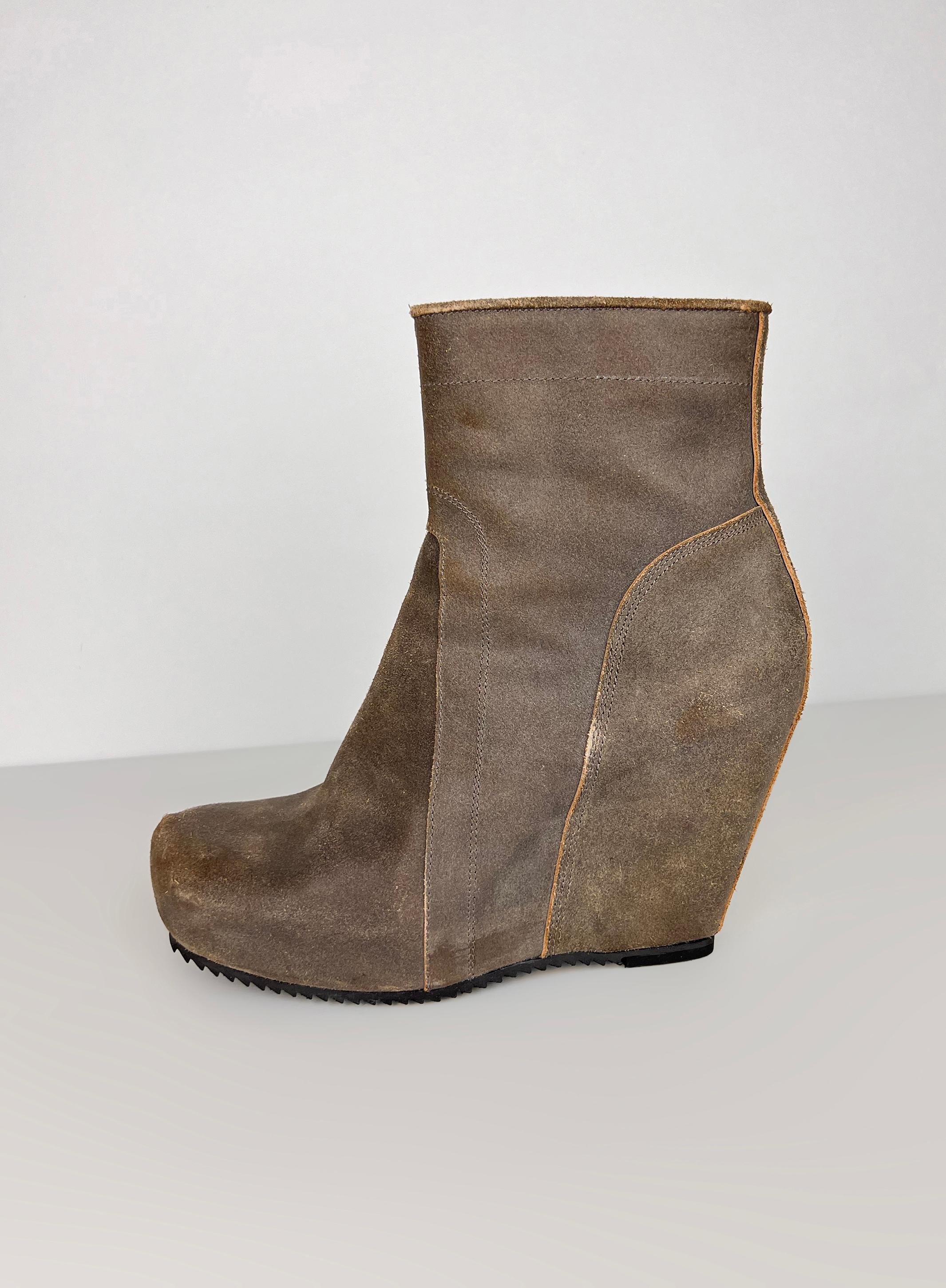 New with box Rick Owens wedge zipped leather boots For Sale 5