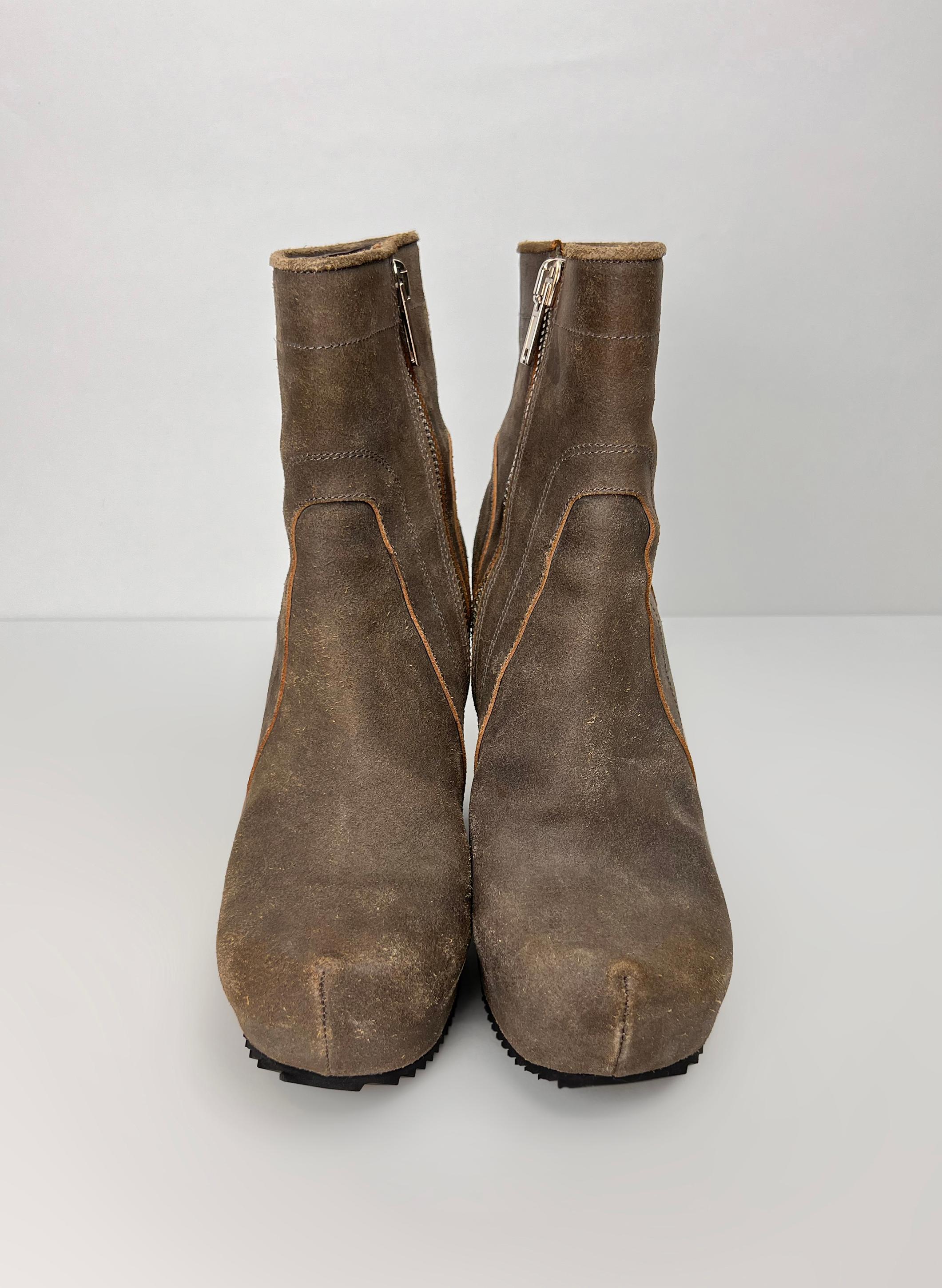 New with box Rick Owens wedge zipped leather boots For Sale 2