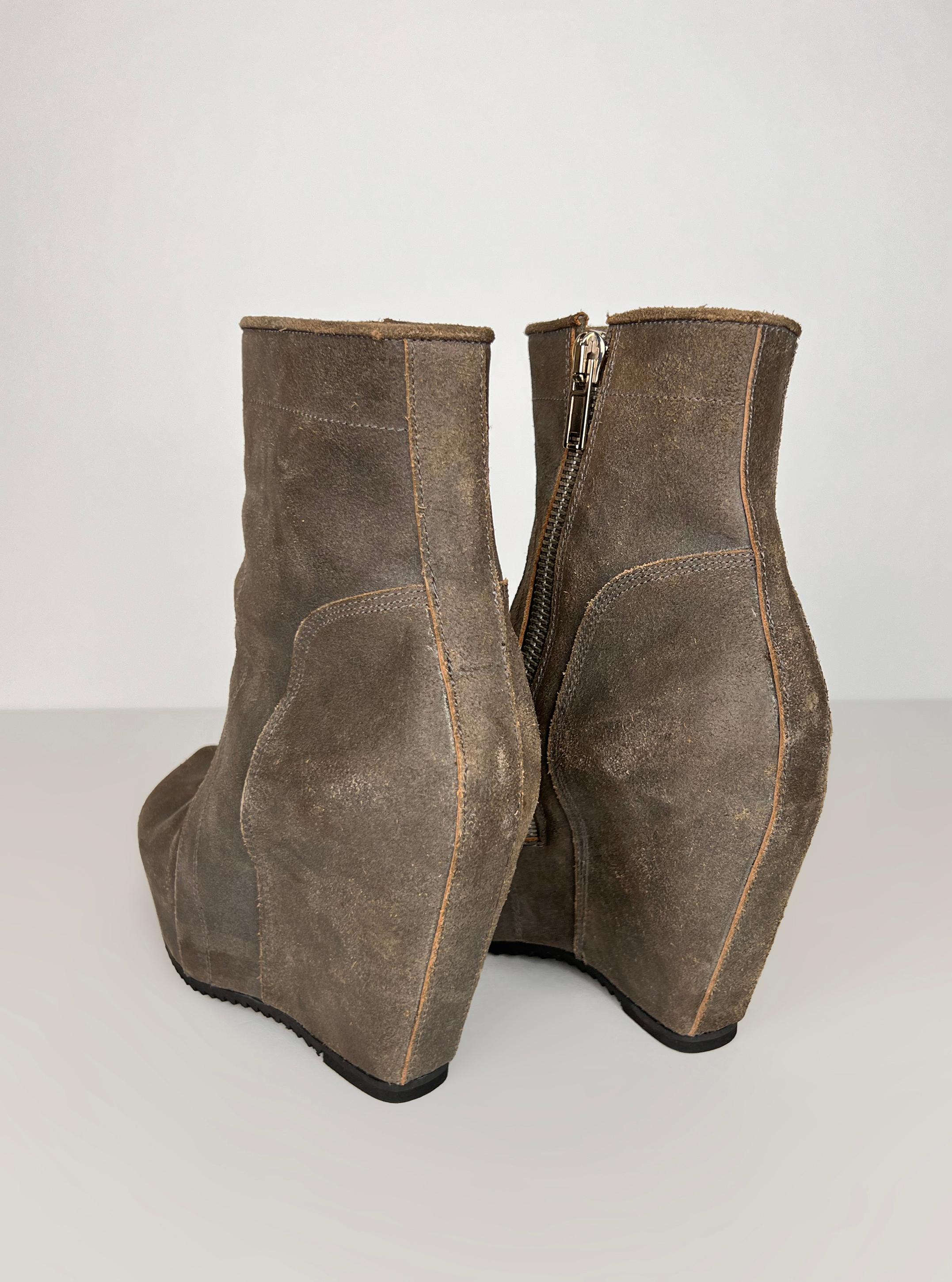 New with box Rick Owens wedge zipped leather boots For Sale 3